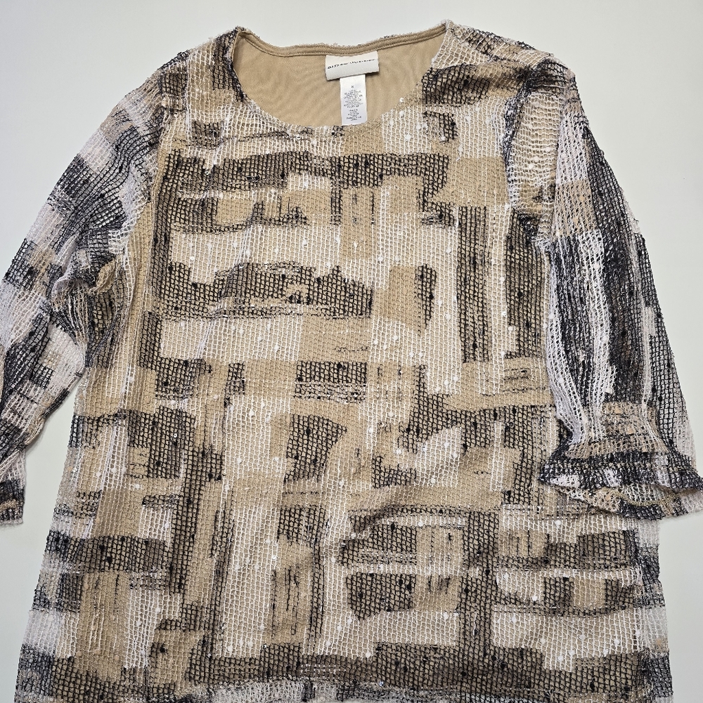 Alfred Dunner Beige and Black Textured Blouse